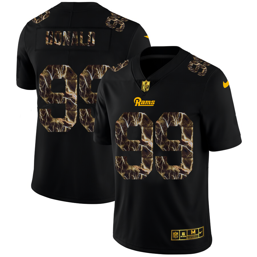 2020 Los Angeles Rams #99 Aaron Donald Men Black Nike Flocked Lightning Vapor Limited NFL Jersey